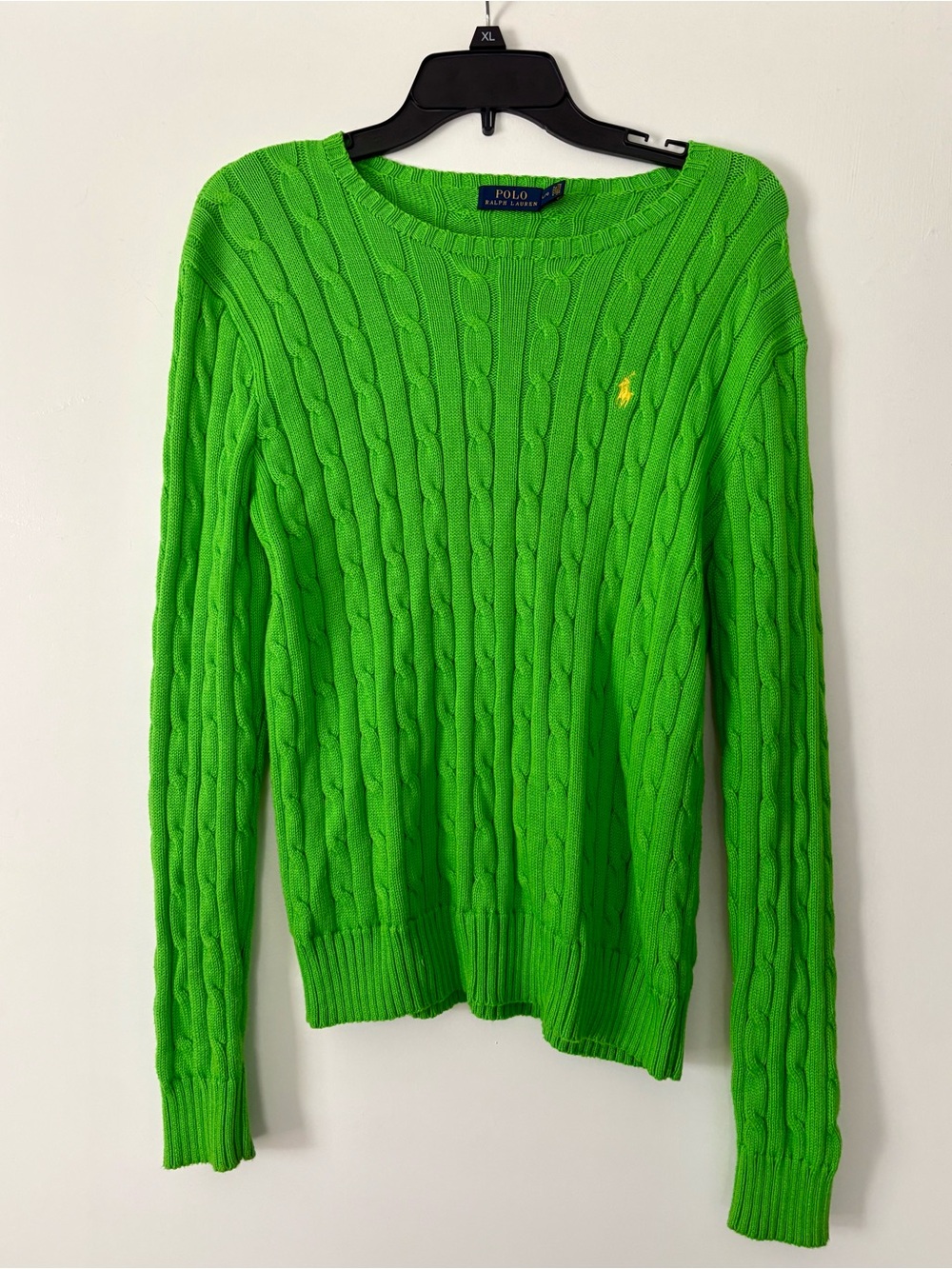 Ralph Lauren Bright Green Cable Knit Crewneck Sweater
